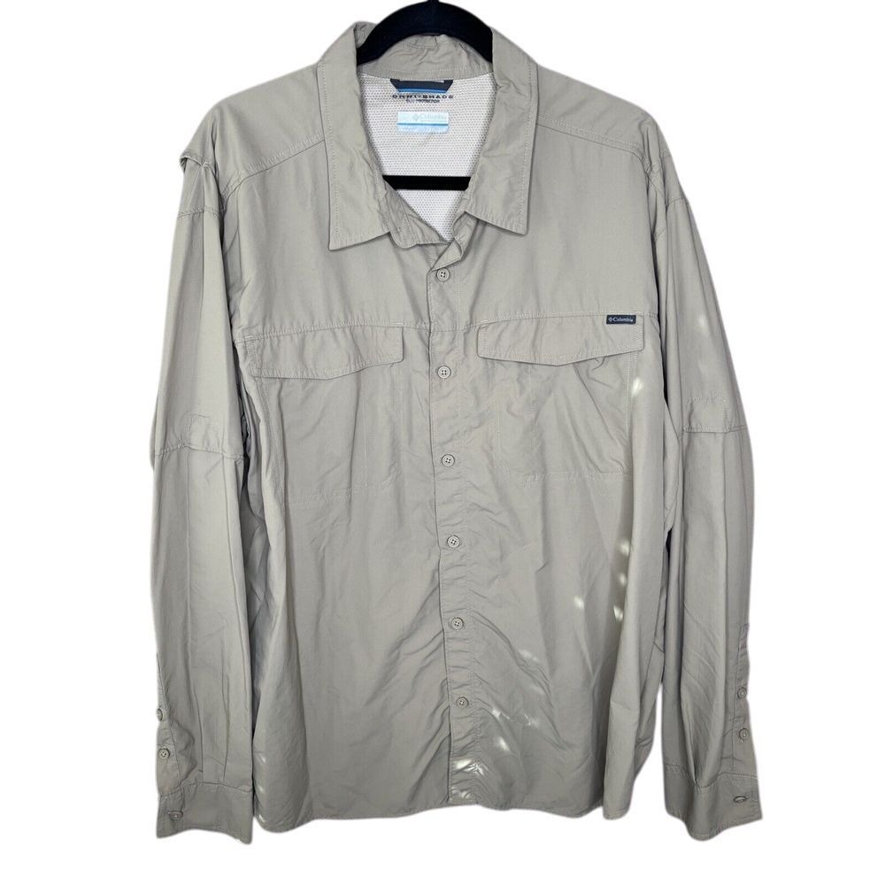 Columbia Omni Shade Button Up Vented Shirt Khaki Performance Roll Tab Sleeve XXL
